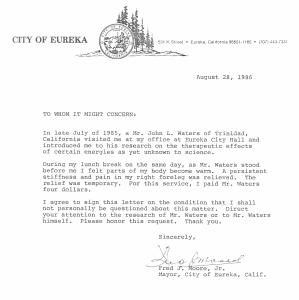 Letter from Eureka Mayor Fred Moore