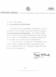 Letter from teacher Peggy Helliwell