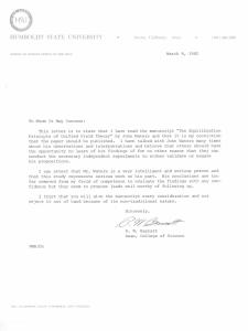 Letter from former HSU Dean of Science Ray Barratt
